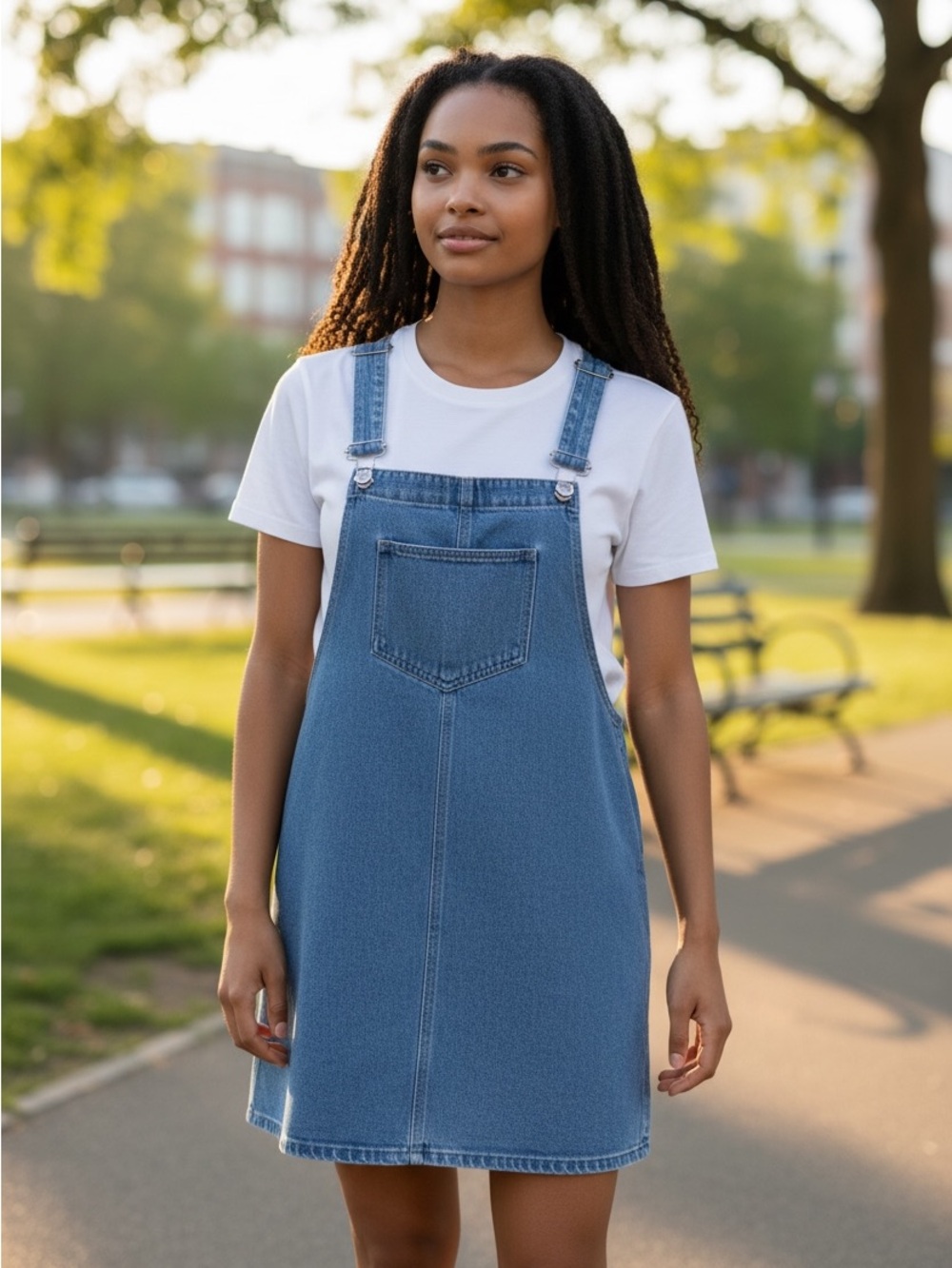 womens Denim Overall Pinafore Dress - Blue size medium